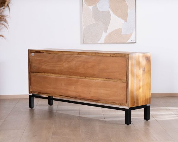 Aparador contemporáneo de 4 puertas en teca natural y metal negro «Olonie»