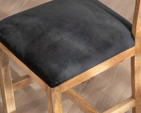 Juego de 2 sillas de comedor de madera de mango sin tratar «Manoha» con asiento tapizado