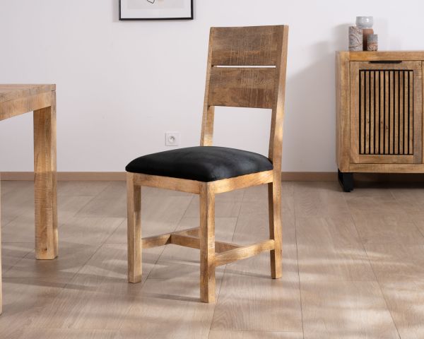 Juego de 2 sillas de comedor de madera de mango sin tratar «Manoha» con asiento tapizado