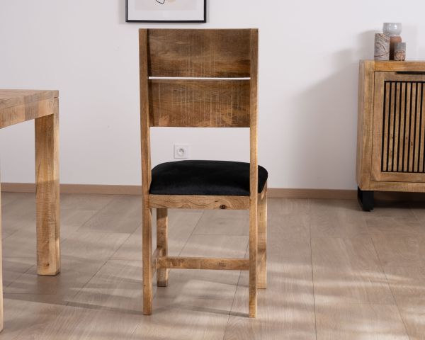 Juego de 2 sillas de comedor de madera de mango sin tratar «Manoha» con asiento tapizado