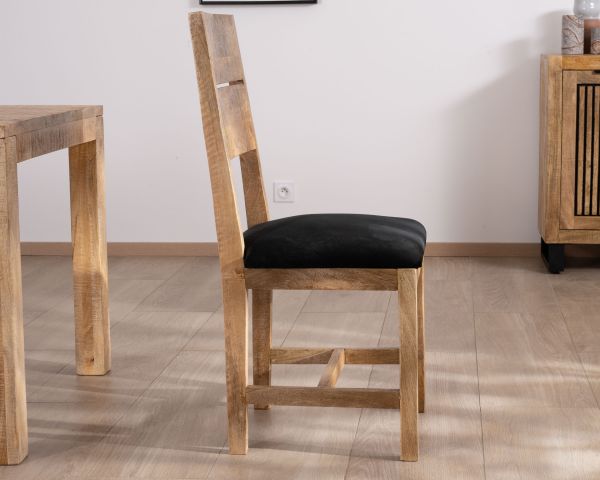 Juego de 2 sillas de comedor de madera de mango sin tratar «Manoha» con asiento tapizado