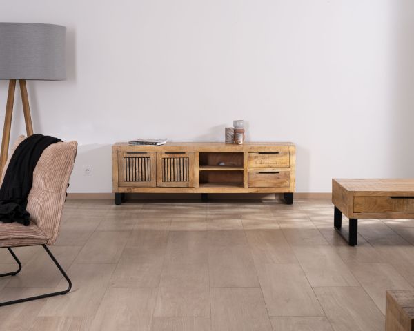 Sofá para televisión de 175 cm de madera de mango y patas de metal «Manoha»