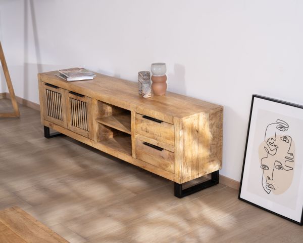 Sofá para televisión de 175 cm de madera de mango y patas de metal «Manoha»