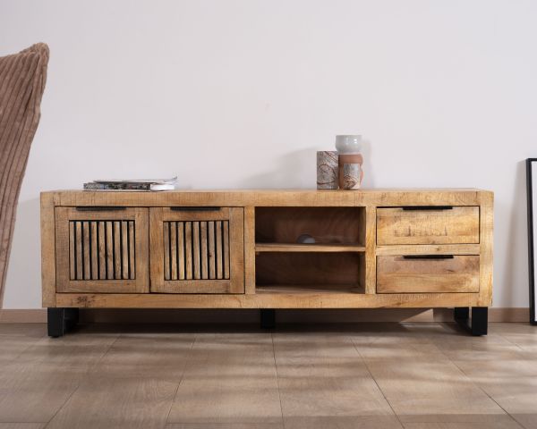 Sofá para televisión de 175 cm de madera de mango y patas de metal «Manoha»