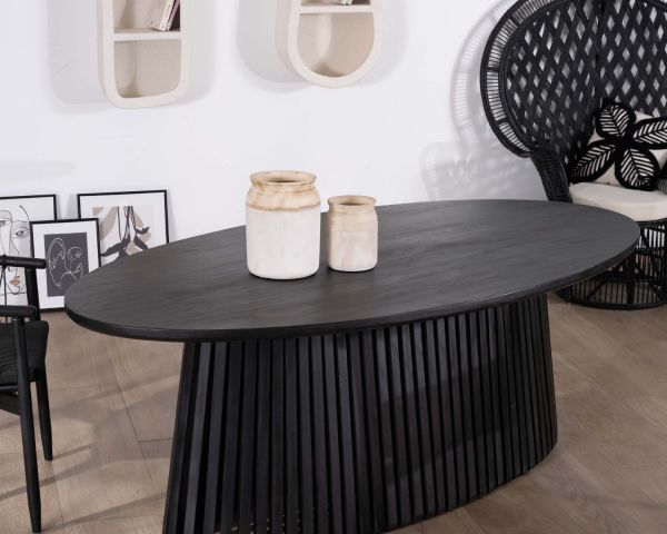 Mesa de comedor ovalada de 210 cm de teca negra con pata central calada «Dutipi»