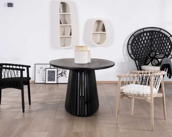 Mesa de comedor ovalada de 210 cm de teca negra con pata central calada «Dutipi»
