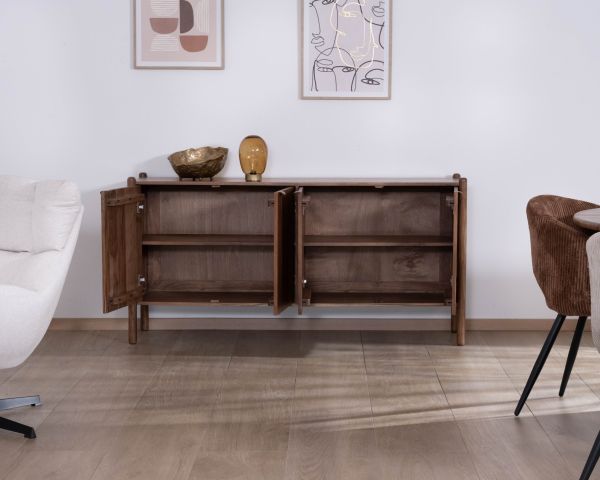 Aparador de acacia maciza «Yona» de 4 puertas con un diseño minimalista