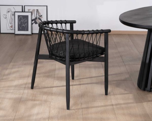Silla de comedor negra de madera y cuerda trenzada «Katue»