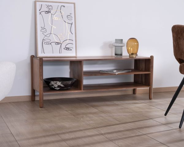 Mueble para la tele de estilo «japandi» «Yona», de acacia maciza, 130 cm