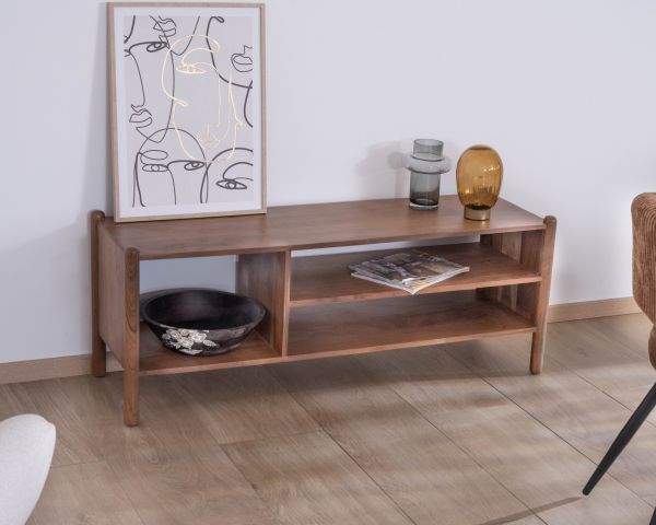 Mueble para la tele de estilo «japandi» «Yona», de acacia maciza, 130 cm