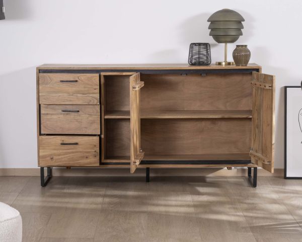 Aparador industrial de 160 cm de acacia «Baltik» con puertas, cajones y nichos