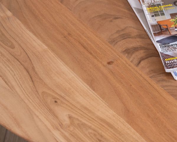 Mesa de centro de diseño, redonda, de madera maciza de acacia, con pata esférica «Voluto»