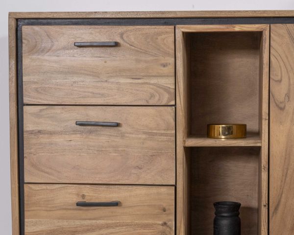 Aparador industrial de 160 cm de acacia «Baltik» con puertas, cajones y nichos