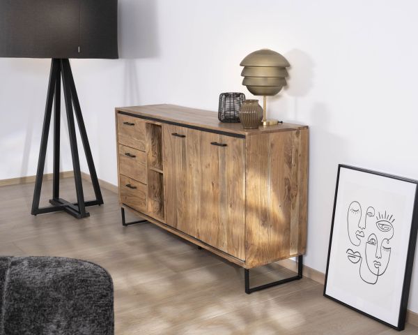 Aparador industrial de 160 cm de acacia «Baltik» con puertas, cajones y nichos