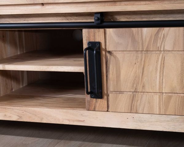 Mueble para televisión de estilo industrial de 180 cm, de madera y metal, con 2 puertas y 2 compartimentos «Montréal»