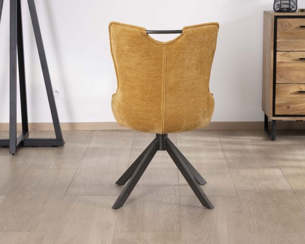 Lote de 2 sillas de tela amarillo mostaza con base giratoria de metal «Biorg», estilo retro