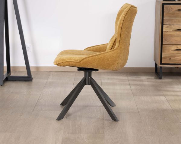 Lote de 2 sillas de tela amarillo mostaza con base giratoria de metal «Biorg», estilo retro