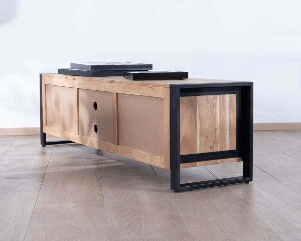 Mueble para televisión de estilo industrial de 180 cm, de madera y metal, con 2 puertas y 2 compartimentos «Montréal»