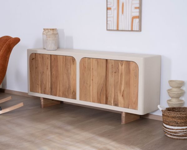 Aparador bajo de 4 puertas, de estilo orgánico y contemporáneo, «Miona»