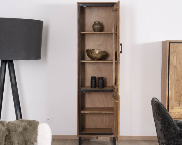 Vitrina de estilo industrial de madera de acacia «Baltik» con cristal tintado en marrón