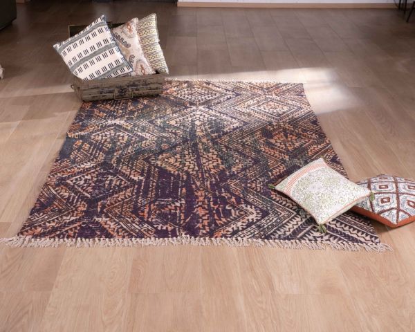 Alfombra de estilo azteca con motivos estampados en algodón «Cocoon», 120 x 180 cm