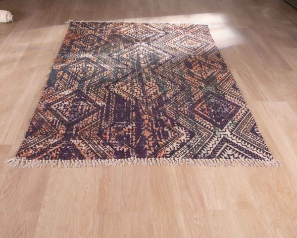 Gran alfombra de algodón estampada con motivos aztecas, 180 x 270 cm, «Cocoon»