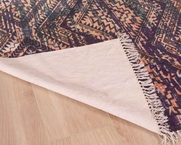 Gran alfombra de algodón estampada con motivos aztecas, 180 x 270 cm, «Cocoon»