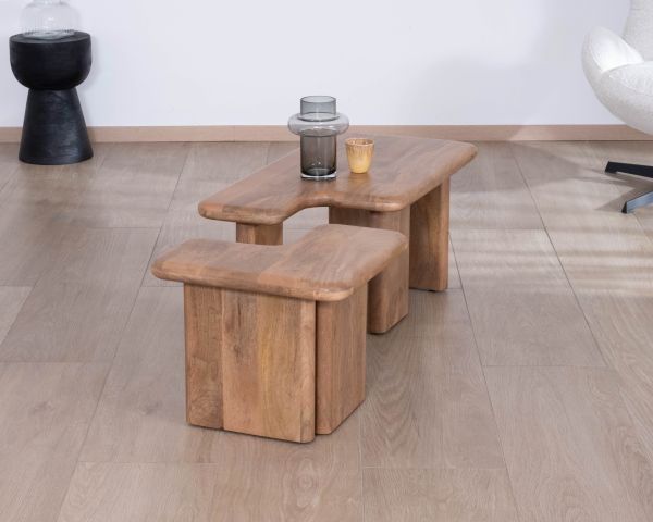 Mesa de centro modular de madera de mango «Naura» de estilo orgánico