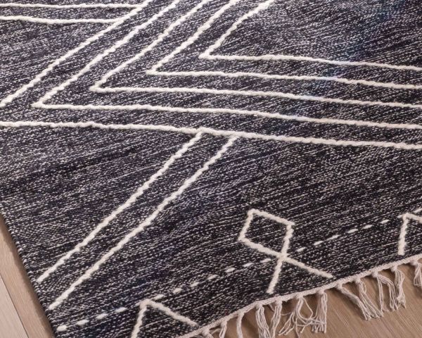 Alfombra de lana y algodón negra con motivo étnico «Solira», 120 x 180 cm