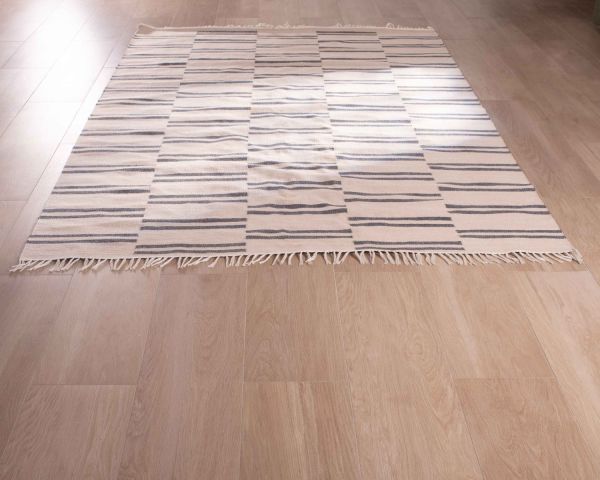 Alfombra grande blanca con rayas azules, de 200 x 300 cm, «Ethnic»