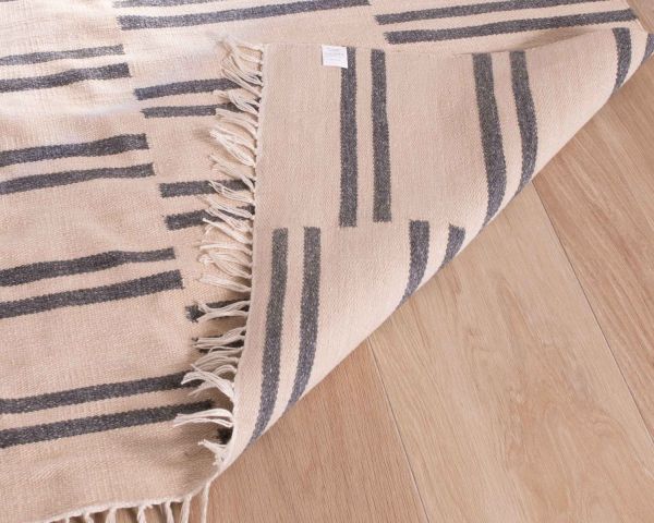 Alfombra grande blanca con rayas azules, de 200 x 300 cm, «Ethnic»