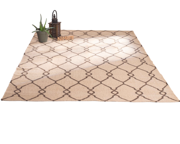 Alfombra kilim beige con motivos bereberes, de lana y yute, modelo «Cocoon», de 120 x 180 cm