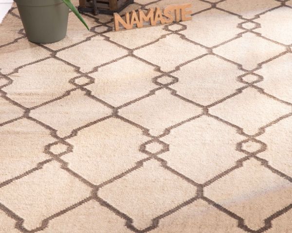 Alfombra kilim beige con motivos bereberes, de lana y yute, modelo «Cocoon», de 120 x 180 cm
