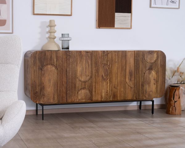 Aparador de 4 puertas de estilo «newtro» en madera de mango «Moky», 175 cm