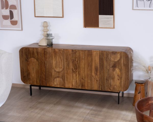 Aparador de 4 puertas de estilo «newtro» en madera de mango «Moky», 175 cm