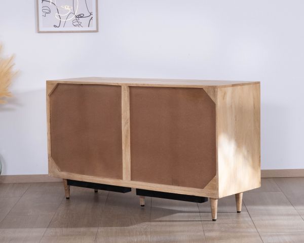Aparador de 3 puertas de madera maciza de mango «Lanora», con frentes acanalados de estilo retro contemporáneo