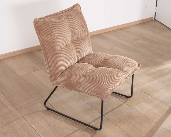 Lote de 2 sillones sin reposabrazos de terciopelo acanalado color camel «Calvin»
