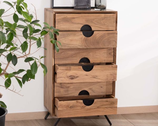 Mueble vertical de acacia con 6 cajones «Spot»