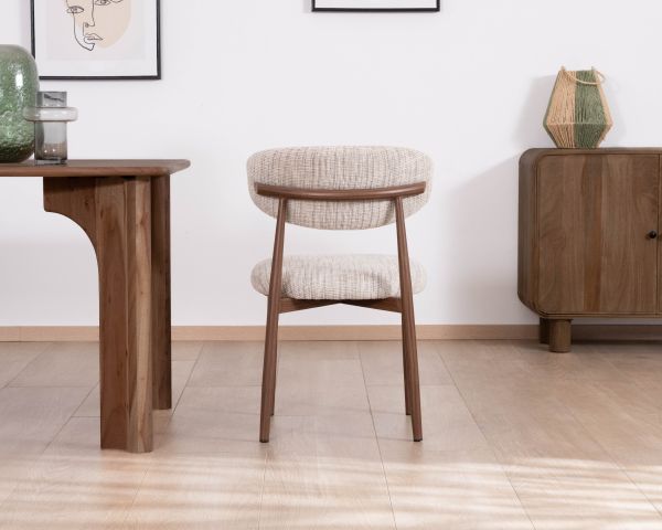 Lote de 2 sillas de comedor retro de tela tejida en tonos beige y marrón «Arpège», con patas de metal con acabado en nogal