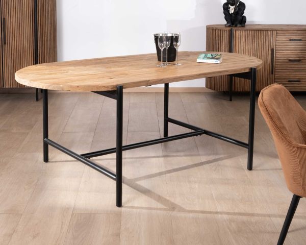 Mesa de comedor vintage de teca y metal «Troms», 200 x 100 cm
