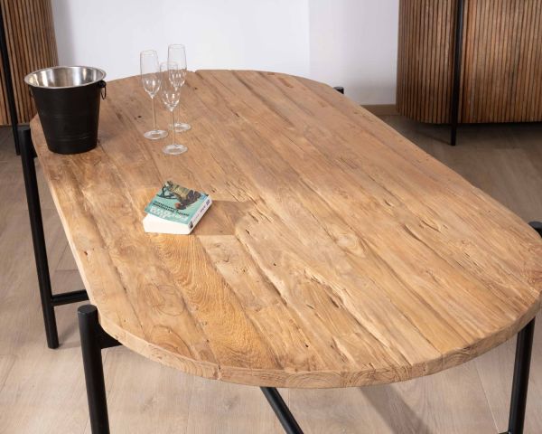 Mesa de comedor vintage de teca y metal «Troms», 200 x 100 cm