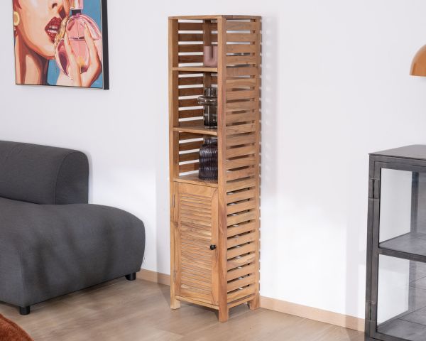 Columna de almacenamiento «Conoa» con estructura de persiana de acacia