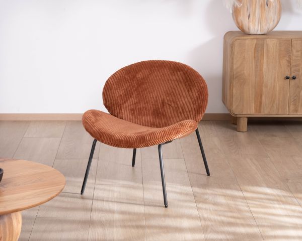 Sillón lounge de diseño en terciopelo acanalado color óxido «Sonate»