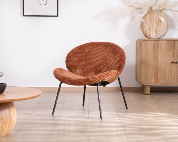 Sillón lounge de diseño en terciopelo acanalado color óxido «Sonate»