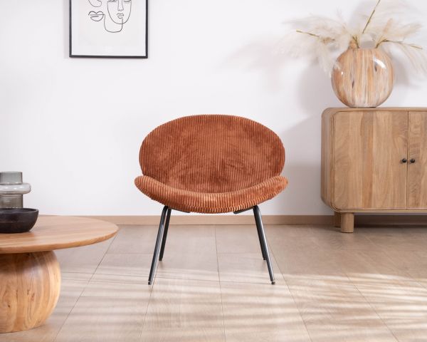 Sillón lounge de diseño en terciopelo acanalado color óxido «Sonate»