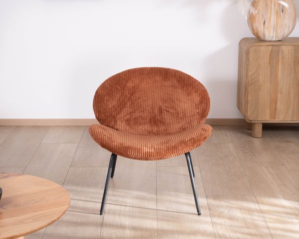 Sillón lounge de diseño en terciopelo acanalado color óxido «Sonate»