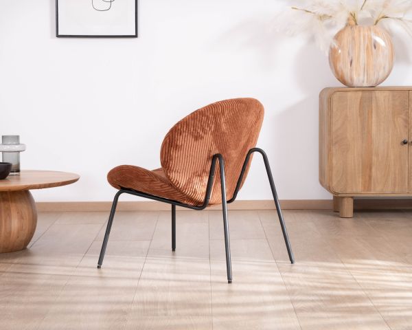 Sillón lounge de diseño en terciopelo acanalado color óxido «Sonate»