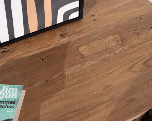 Mueble de televisión redondeado con frentes acanalados de teca reciclada «Troms», 160 cm