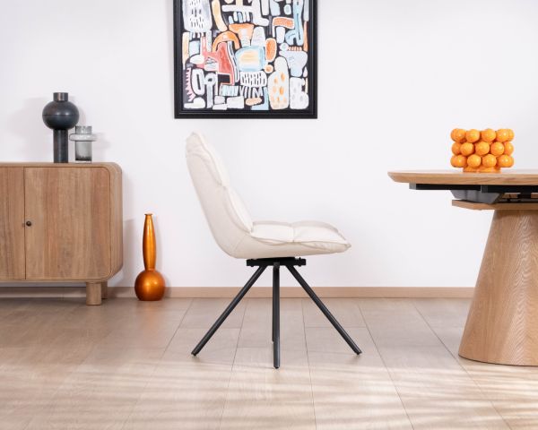 Lote de 2 sillas giratorias de 360° «Cassidy», de diseño y acolchadas, en tejido blanco roto