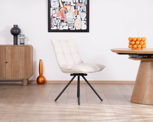 Lote de 2 sillas giratorias de 360° «Cassidy», de diseño y acolchadas, en tejido blanco roto